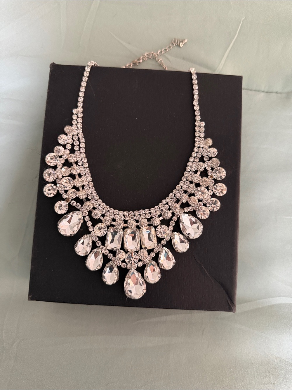 Crystal Statement Bib Necklace - Silver Tone